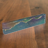 Edgy Agate | Donkere Moody Jewel Tone Blauwgroen Naambordje (Zijkant)