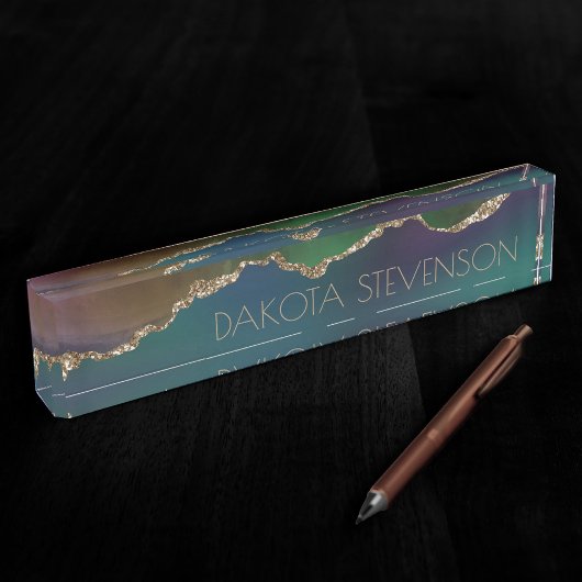 Edgy Agate | Donkere Moody Jewel Tone Blauwgroen Naambordje