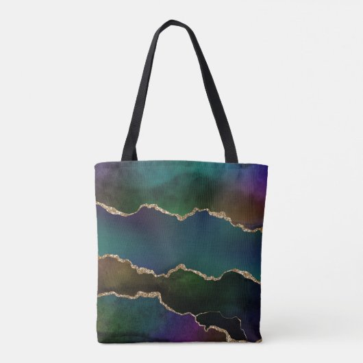 Edgy Agate | Donkere Moody Jewel Tone Blauwgroen Tote Bag (Achterkant)