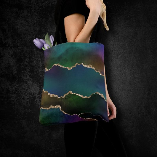 Edgy Agate | Donkere Moody Jewel Tone Blauwgroen Tote Bag