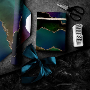 Edgy Agate   Donkere Moody Jewel Tone Mystic Blauw Cadeaupapier