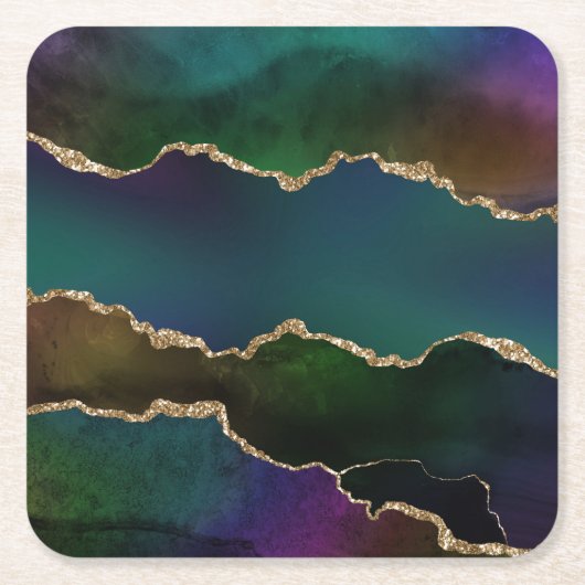 Edgy Agate | Donkere Moody Jewel Tone Mystic Blauw Kartonnen Onderzetters (Voorkant)