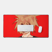 Edgy Anime Boy Aesthetic Desk Mat - Red & Black  (Keyboard & Muis)