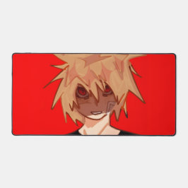 Edgy Anime Boy Aesthetic Desk Mat - Red & Black 