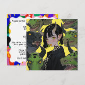 Edgy Anime Meisje met Dinosaurussen Kaart (Voorkant / Achterkant)