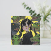 Edgy Anime Meisje met Dinosaurussen Kaart (Staand voorkant)