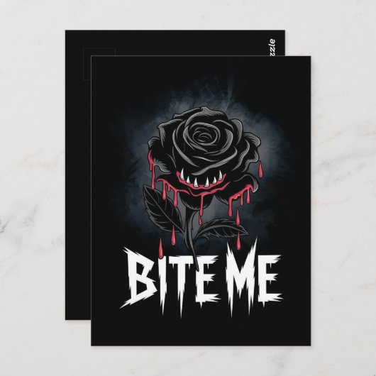 Edgy 'Bite Me' Gothic Roos Design Briefkaart (Voorkant / Achterkant)