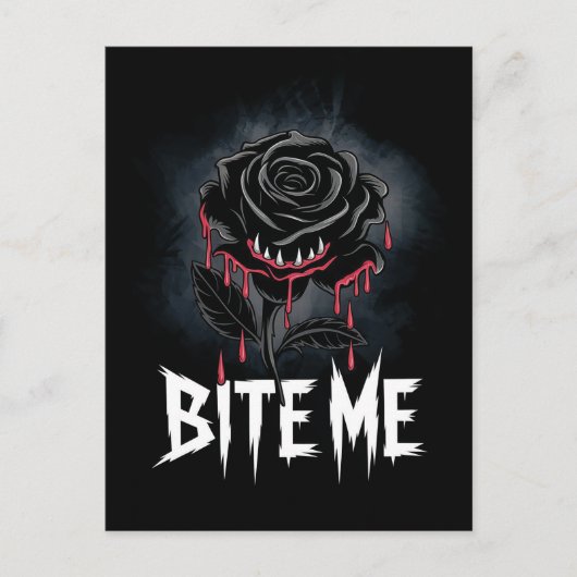 Edgy 'Bite Me' Gothic Roos Design Briefkaart (Voorkant)