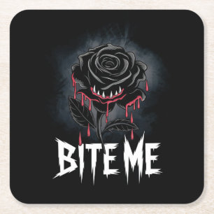 Edgy 'Bite Me' Gothic Roos Design Kartonnen Onderzetters