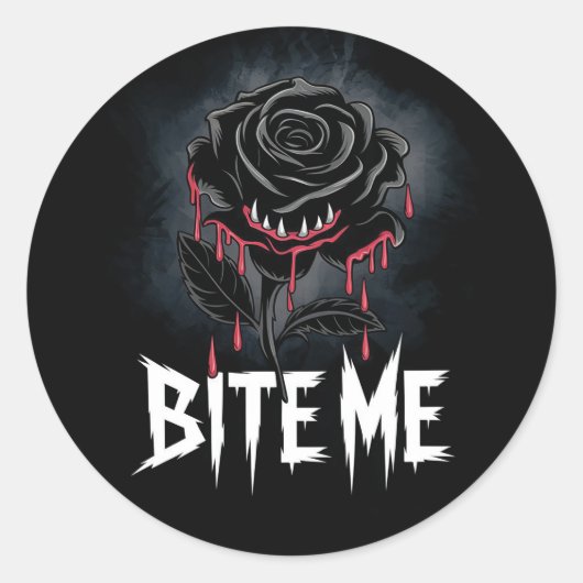 Edgy 'Bite Me' Gothic Roos Design Ronde Sticker (Voorkant)