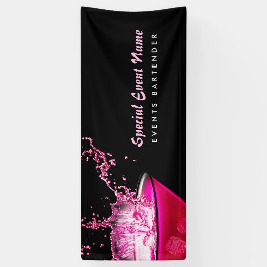 Edgy Black en Pink Splash Bartending Events Spandoek (Verticaal)