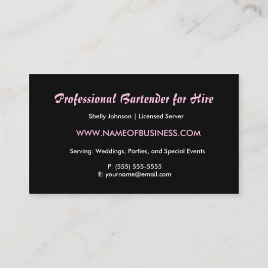 Edgy Black en Pink Splash Evenementen Bartender Visitekaartje (Achterkant)
