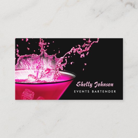 Edgy Black en Pink Splash Evenementen Bartender Visitekaartje (Voorkant)