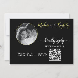 Edgy Black Photo Monogram Fab DIGITALE RSVP-KAART Kaart