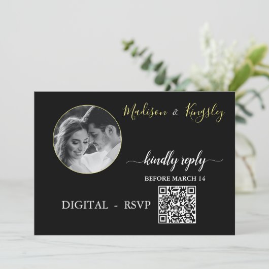 Edgy Black Photo Monogram Fab DIGITALE RSVP-KAART Kaart (Staand voorkant)