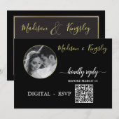 Edgy Black Photo Monogram Fab DIGITALE RSVP-KAART Kaart (Voorkant / Achterkant)