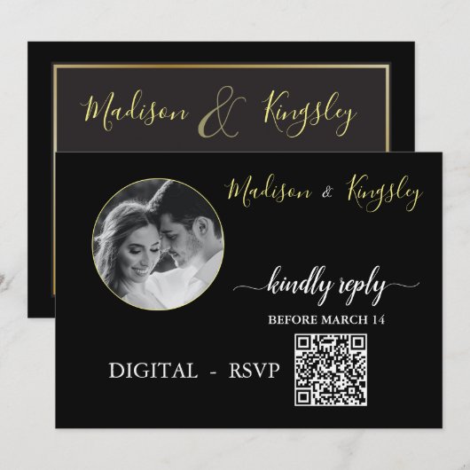 Edgy Black Photo Monogram Fab DIGITALE RSVP-KAART Kaart (Voorkant / Achterkant)