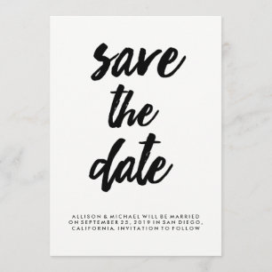 Edgy Black Typography Bewaar de datum   Foto terug Save The Date