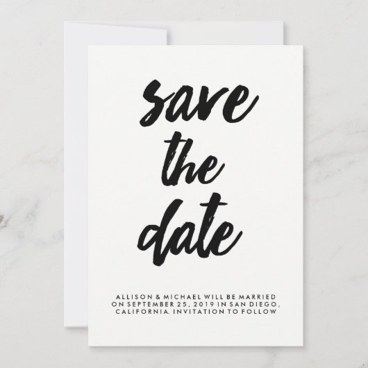 Edgy Black Typography Bewaar de datum | Foto terug Save The Date (Voorkant)