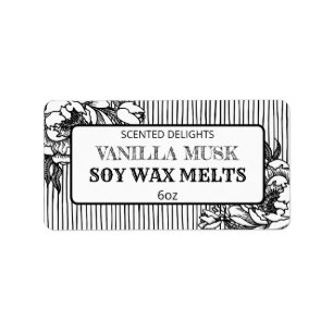 Edgy Black White Floral Lined Soy Wax Melt Labels