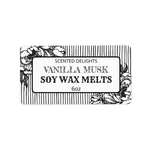 Edgy Black White Floral Lined Soy Wax Melt Labels (Voorkant)
