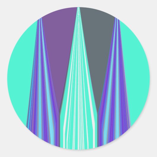 Edgy Blauw Paarse Cyaan Chevron Art Print Ronde Sticker (Voorkant)