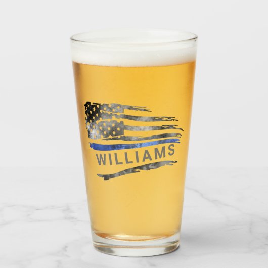 Edgy Blue Thin Line Beer Glass met naam Glas (Voorkant gevuld)