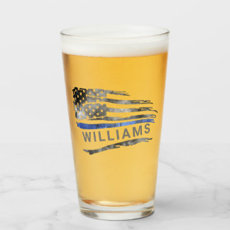 Edgy Blue Thin Line Beer Glass met naam Glas
