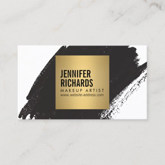 Edgy Bold Black Brushstroke voor make-up artist Visitekaartje (Voorkant)
