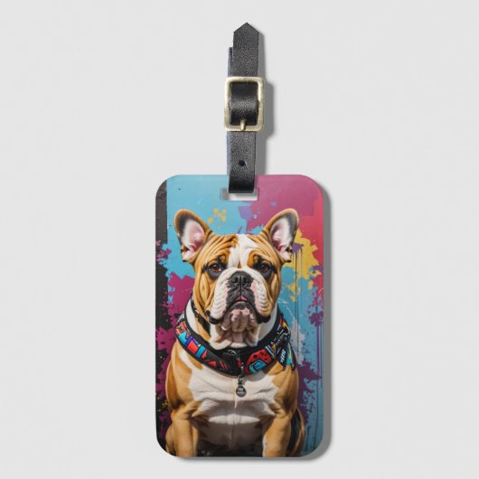 Edgy Bulldog Grunge Achtergrond Bagagelabel (Voorkant (verticaal))