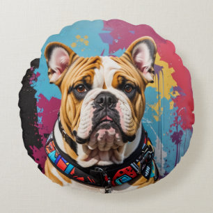 Edgy Bulldog Grunge Achtergrond Rond Kussen