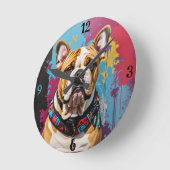 Edgy Bulldog Grunge Achtergrond Ronde Klok (Hoek)