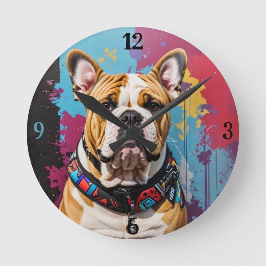 Edgy Bulldog Grunge Achtergrond Ronde Klok (Voorkant)