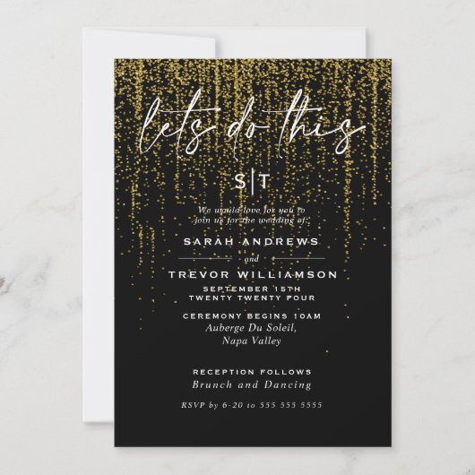 Edgy Chic Gold Glitter Garland Uitnodiging (Voorkant)