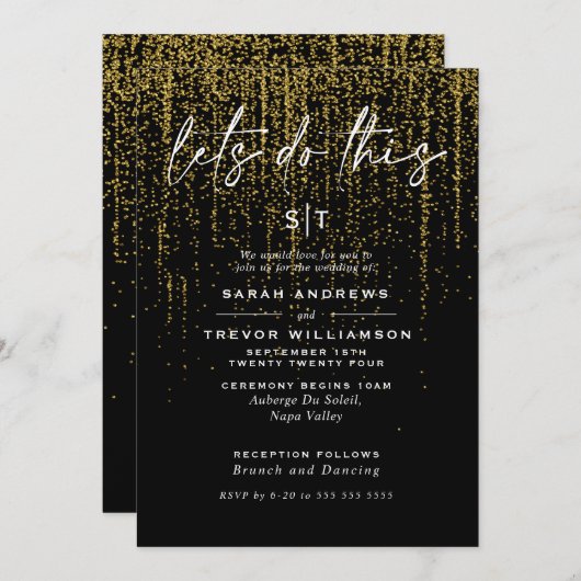 Edgy Chic Gold Glitter Garland Uitnodiging (Voorkant / Achterkant)