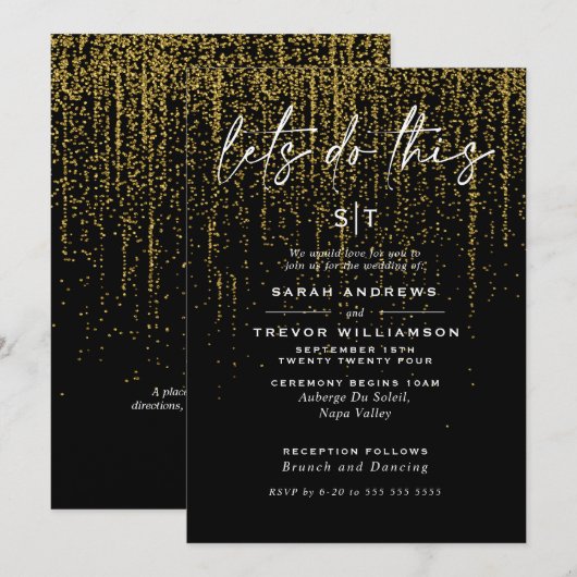 Edgy Chic Gouden Glitter Sluiers Uitnodiging (Voorkant / Achterkant)