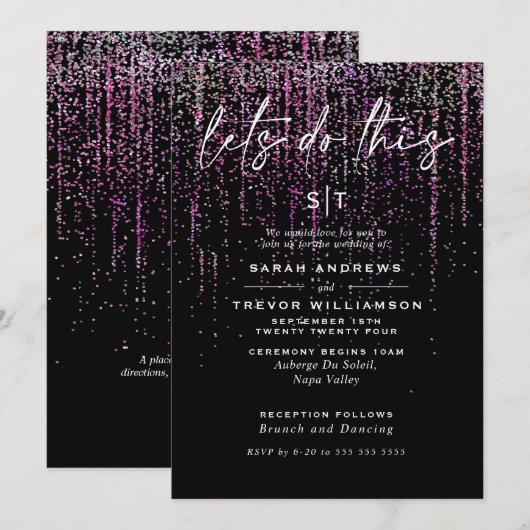 Edgy Chic Magenta Glitter Sluiers Uitnodiging (Voorkant / Achterkant)