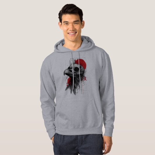 Edgy Crow Skull Gothic Grunge Hoodie (Voorkant volledig)