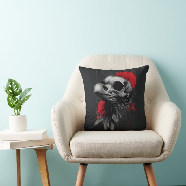 Edgy Crow Skull Gothic Grunge Street Art Pillow Kussen (Stoel)
