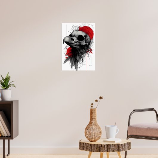 Edgy Crow Skull Gothic Grunge Street Art Poster (Woonkamer 3)
