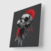 Edgy Crow Skull Gothic Grunge Wall Clock Vierkante Klok (Hoek)