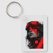 Edgy Cyberpunk Dystopian Girl Red Target Keychains Sleutelhanger (Voorkant)