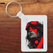 Edgy Cyberpunk Dystopian Girl Red Target Keychains Sleutelhanger (Voorkant)