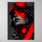 Edgy Cyberpunk Dystopian Girl Red Target Poster (Voorkant)