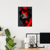 Edgy Cyberpunk Dystopian Girl Red Target Poster (Thuiskantoor)