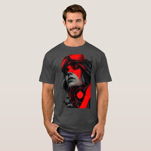 Edgy Cyberpunk Sniper Red Target Graphic T-Shirt (Voorkant volledig)