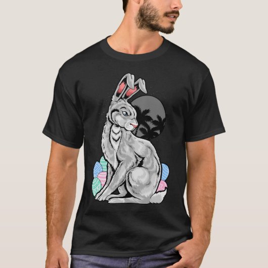 Edgy Easter Bunny Palm Trees T-shirt (Voorkant)