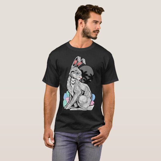 Edgy Easter Bunny Palm Trees T-shirt (Voorkant volledig)