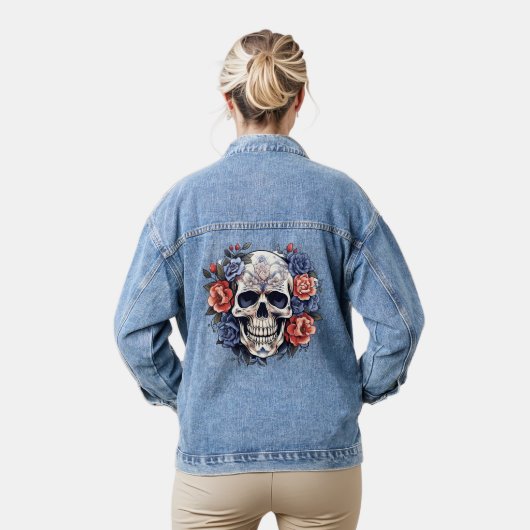 "Edgy Elegance" Skull & Rozen Denim Jacket (Model)