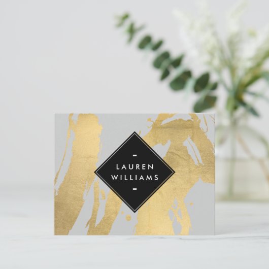 Edgy Faux Gold Brushstrokes op grijs Briefkaart (Staand voorkant)